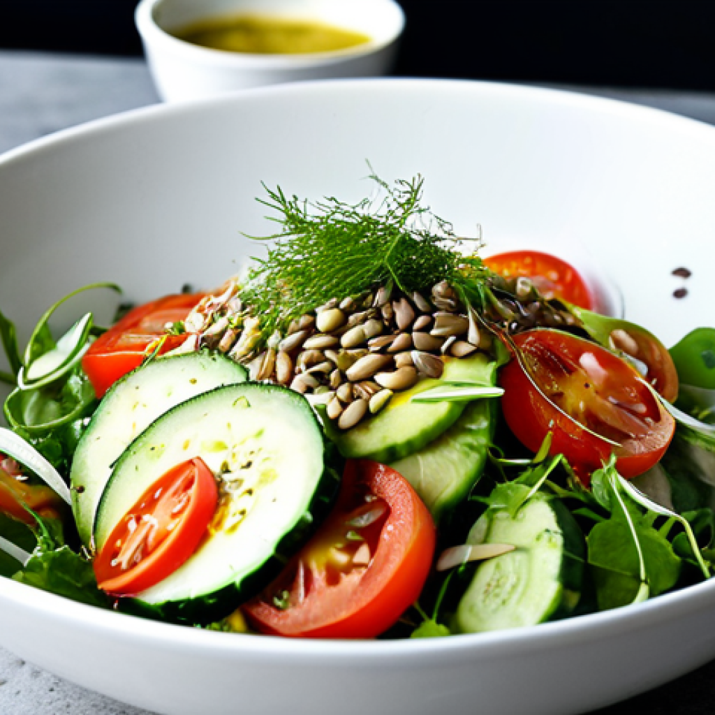 자가 발효식으로 만드는 간단한 드레싱 레시피 - **Image Prompt 1: Fermented Vinaigrette Salad**
A vibrant close-up shot of a fresh Swedish salad, d...