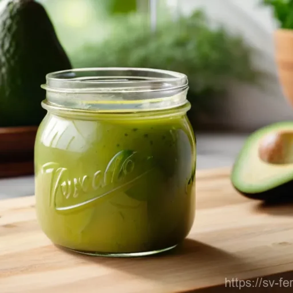 자가 발효로 만드는 아보카도 소스 - **"Fermentation Magic: Vibrant Avocado Transformation"**
A close-up, brightly lit studio shot of...
