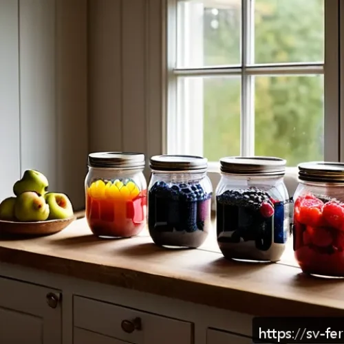 Home 31 자가 발효 후주 과일주스 조리법 - A rustic Scandinavian kitchen scene showcasing a wooden table with freshly picked ripe organic apple...