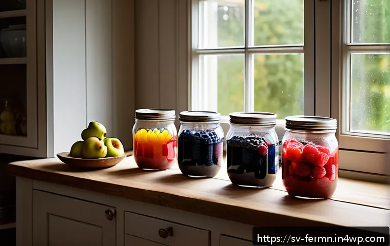 자가 발효 후주 과일주스 조리법 - A rustic Scandinavian kitchen scene showcasing a wooden table with freshly picked ripe organic apple...