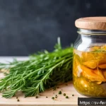 Home 18 자가 발효로 만든 치킨 양념 - A detailed close-up image of a glass jar filled with a vibrant homemade fermented chicken marinade i...