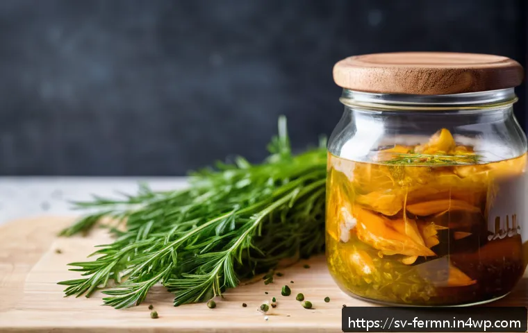 자가 발효로 만든 치킨 양념 - A detailed close-up image of a glass jar filled with a vibrant homemade fermented chicken marinade i...