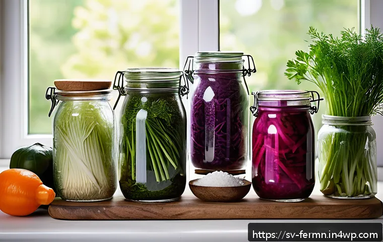 홈메이드 자가 발효 공정과 방법 - A rustic kitchen scene featuring a variety of fresh, organic vegetables ideal for fermentation, incl...